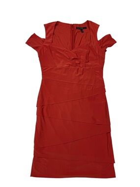 White House Black Market deep orange  Ruched V-Neck Midi Dress